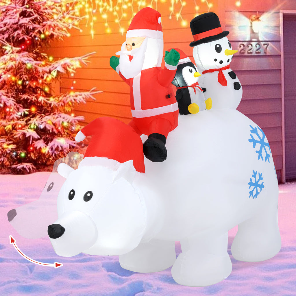 6 Ft Christmas Inflatable with Lights Animated Santa Penguin Snowman - Santa Claus & Penguin Riding Polar Bear Variation