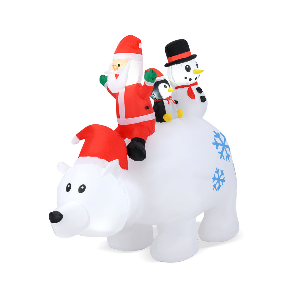 6 Ft Christmas Inflatable with Lights Animated Santa Penguin Snowman - Santa Claus & Penguin Riding Polar Bear Variation