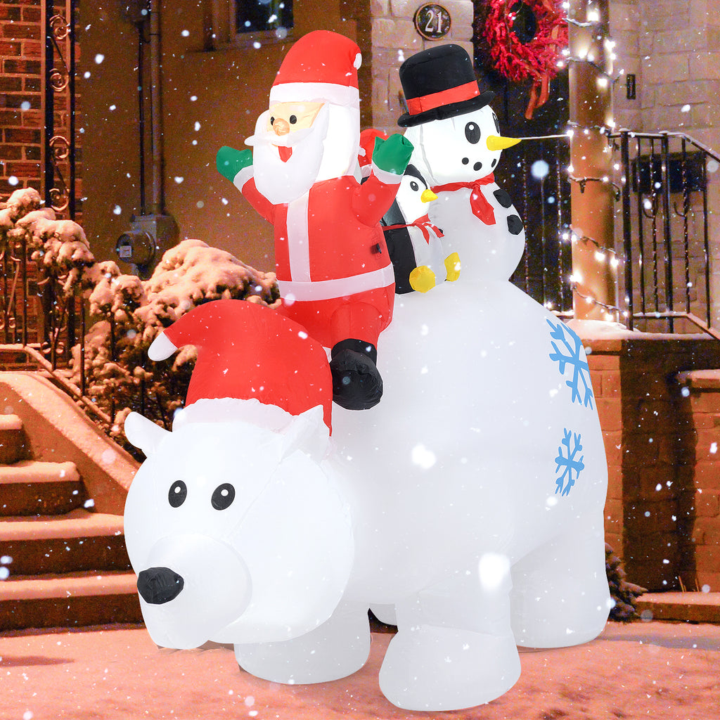 6 Ft Christmas Inflatable with Lights Animated Santa Penguin Snowman - Santa Claus & Penguin Riding Polar Bear Variation