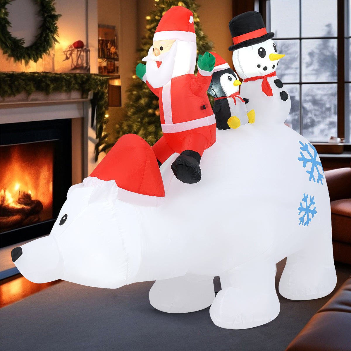 6 Ft Christmas Inflatable with Lights Animated Santa Penguin Snowman - Santa Claus & Penguin Riding Polar Bear Variation