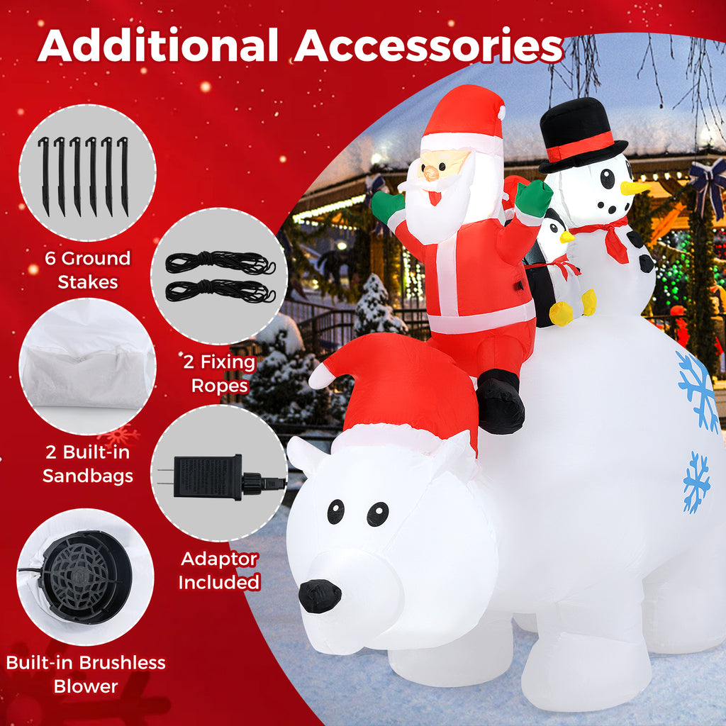 6 Ft Christmas Inflatable with Lights Animated Santa Penguin Snowman - Santa Claus & Penguin Riding Polar Bear Variation