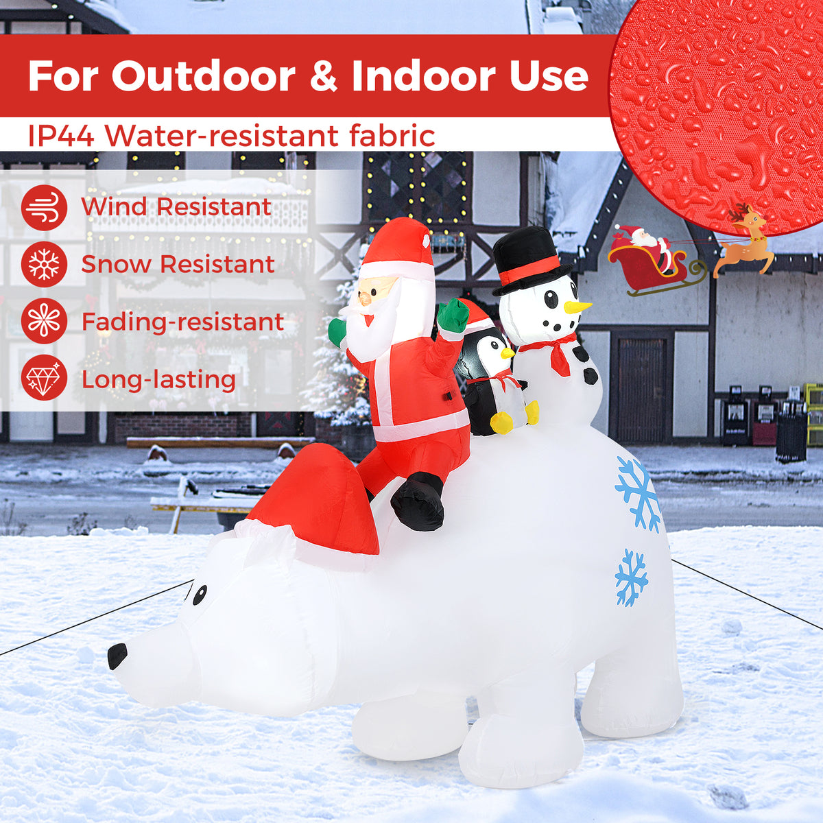 6 Ft Christmas Inflatable with Lights Animated Santa Penguin Snowman - Santa Claus & Penguin Riding Polar Bear Variation