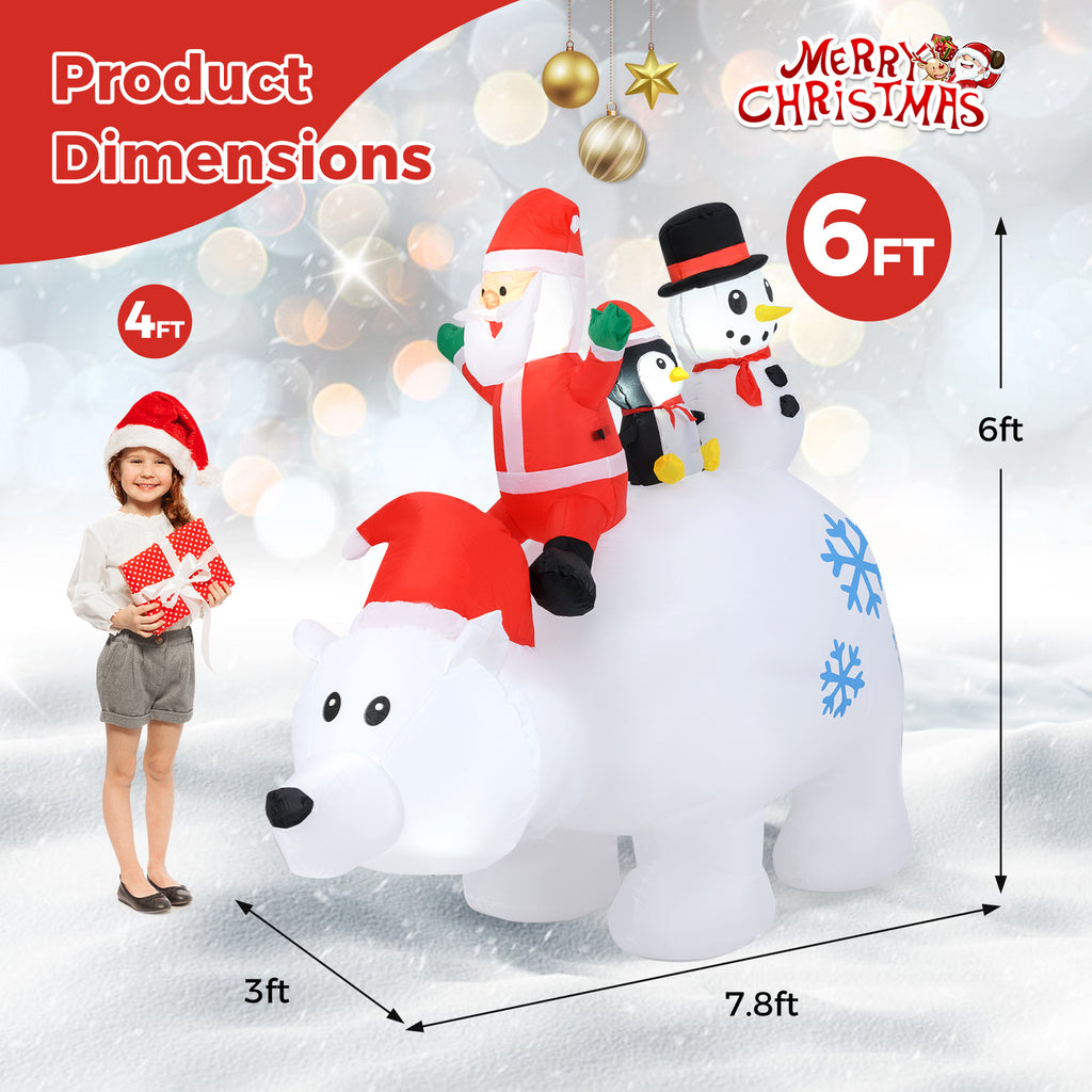 6 Ft Christmas Inflatable with Lights Animated Santa Penguin Snowman - Santa Claus & Penguin Riding Polar Bear Variation