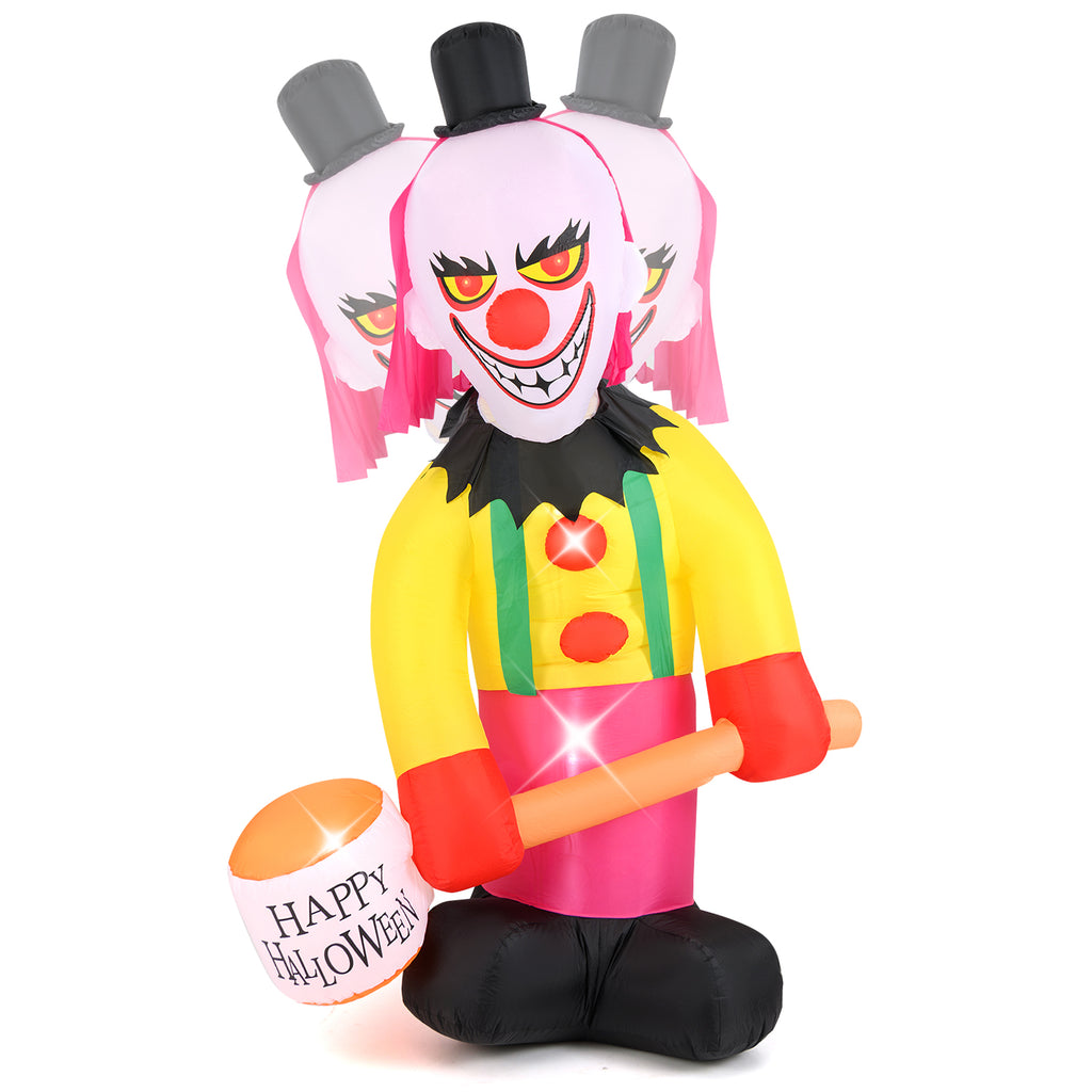 Inflatable Halloween Head Turning Clown with Hammer & Flashing Eyes - 5.9x7.9 FT, Festive Decor, Variations Available