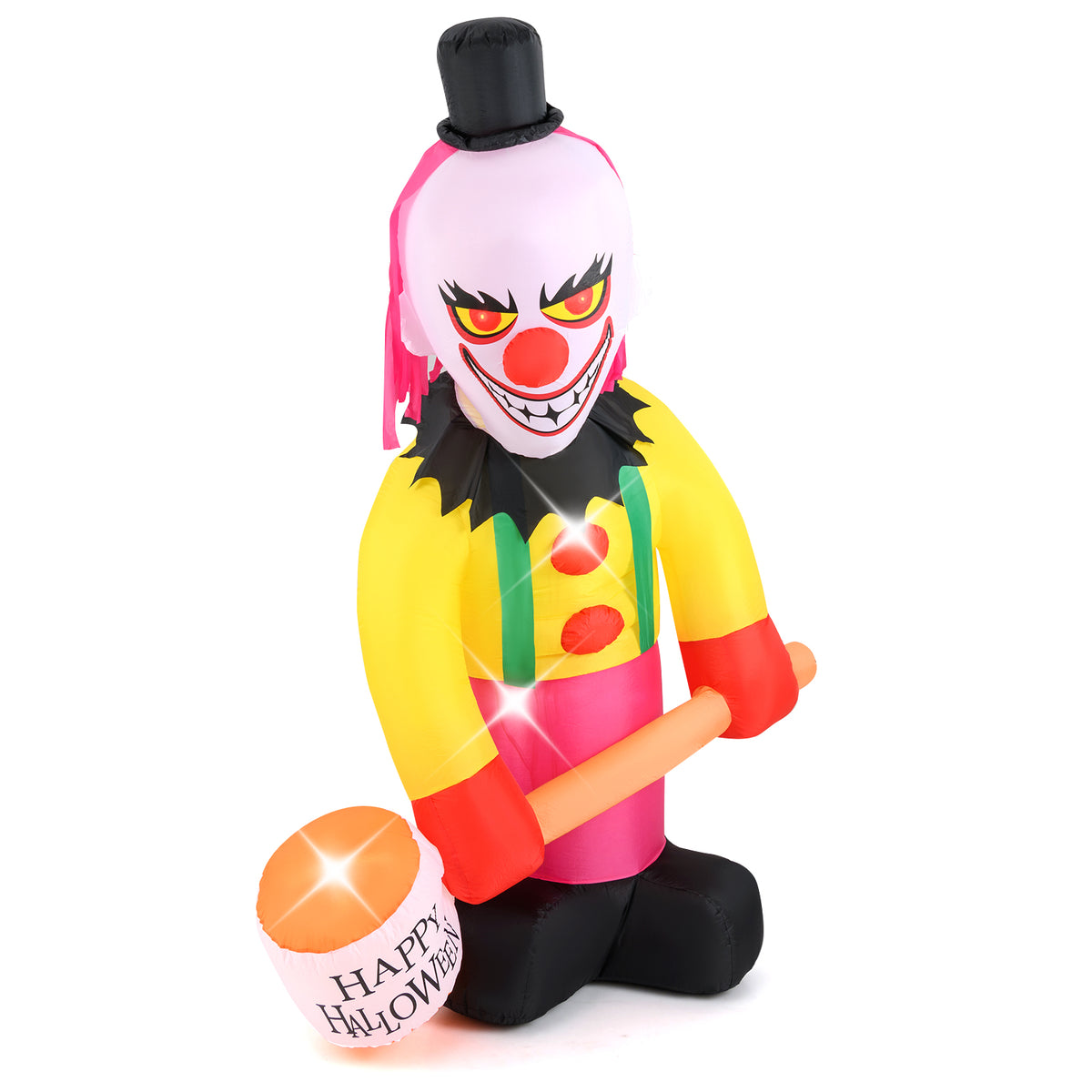 Inflatable Halloween Head Turning Clown with Hammer & Flashing Eyes - 5.9x7.9 FT, Festive Decor, Variations Available
