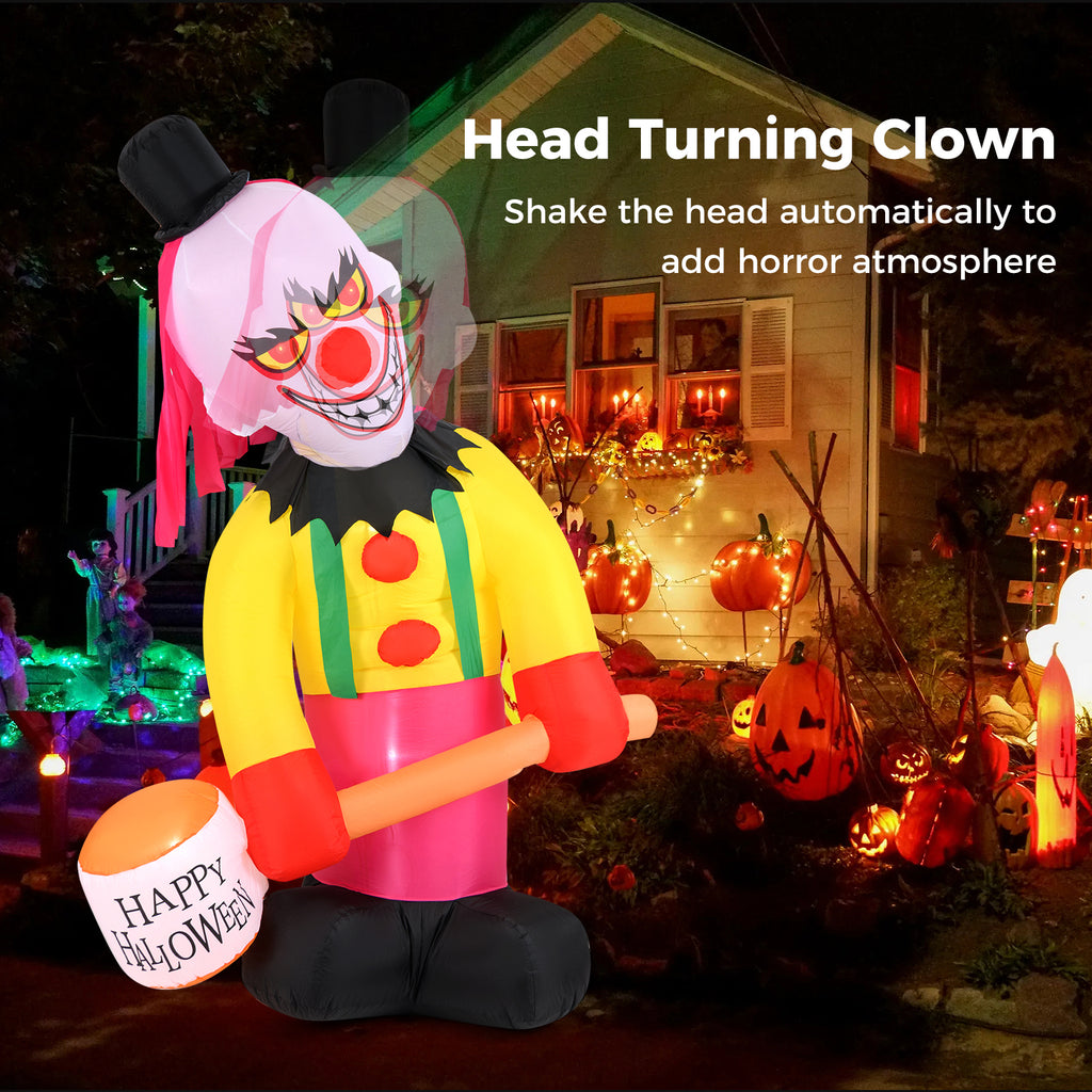 Inflatable Halloween Head Turning Clown with Hammer & Flashing Eyes - 5.9x7.9 FT, Festive Decor, Variations Available