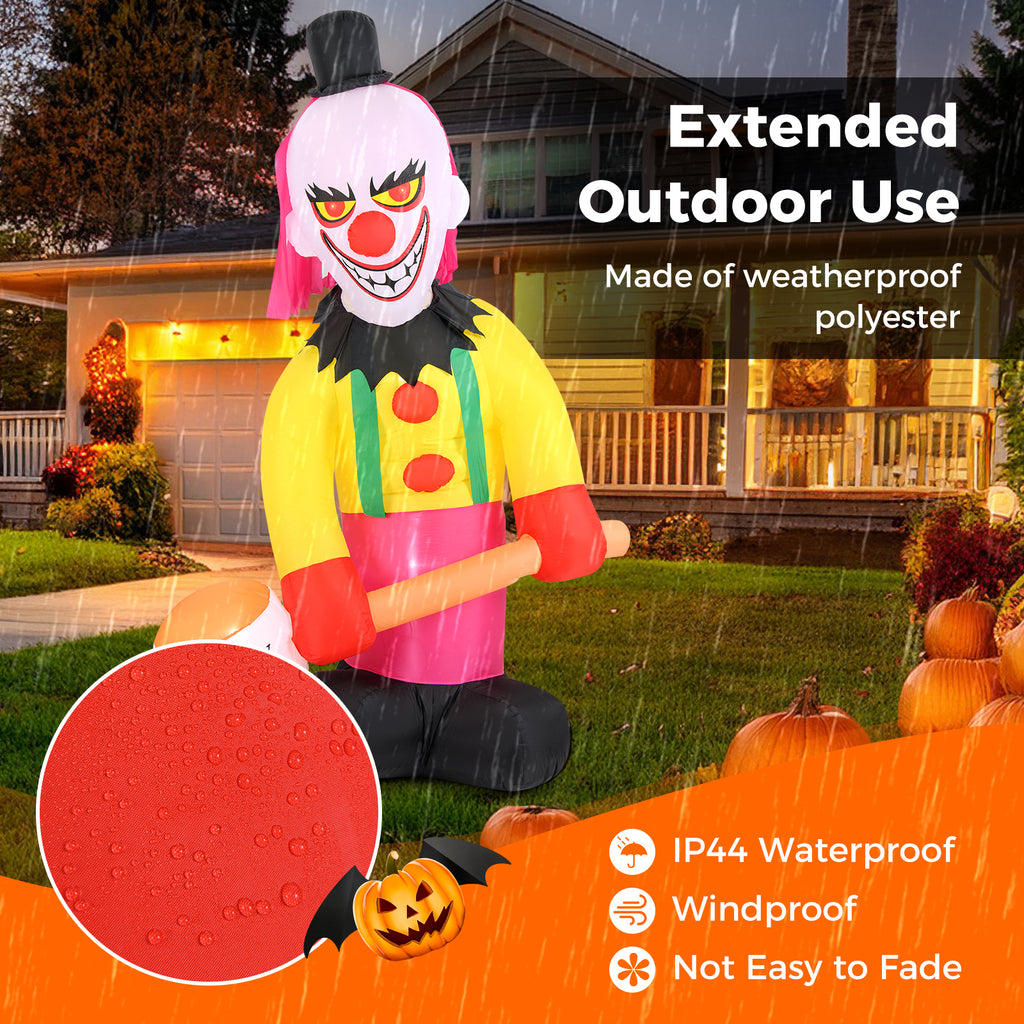 Inflatable Halloween Head Turning Clown with Hammer & Flashing Eyes - 5.9x7.9 FT, Festive Decor, Variations Available