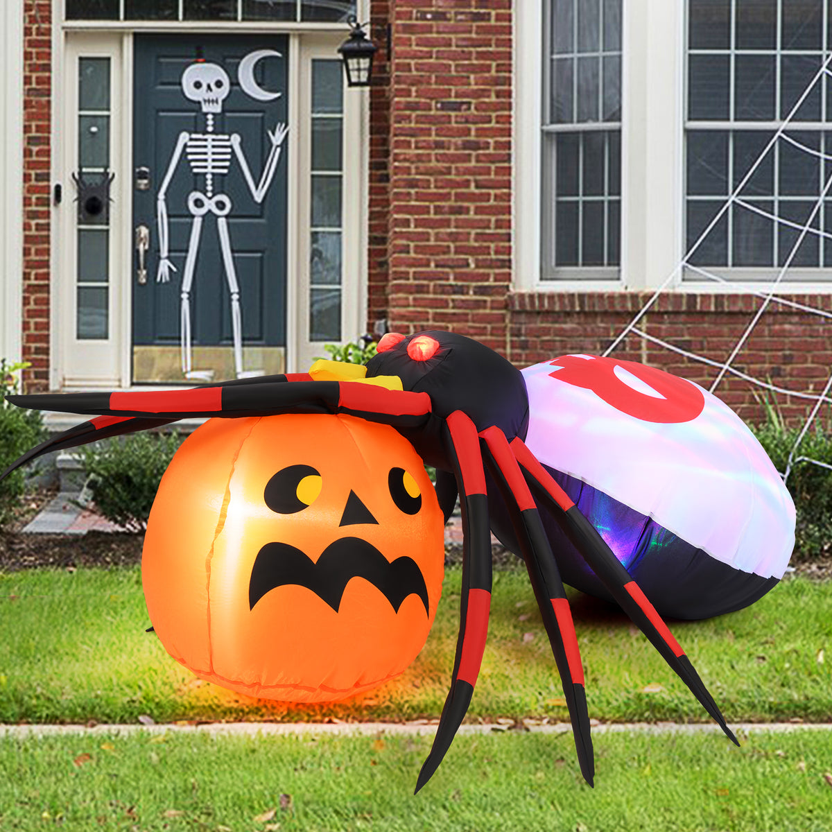 Inflatable Spider with Pumpkin and Rotating Light - 5 Feet Version