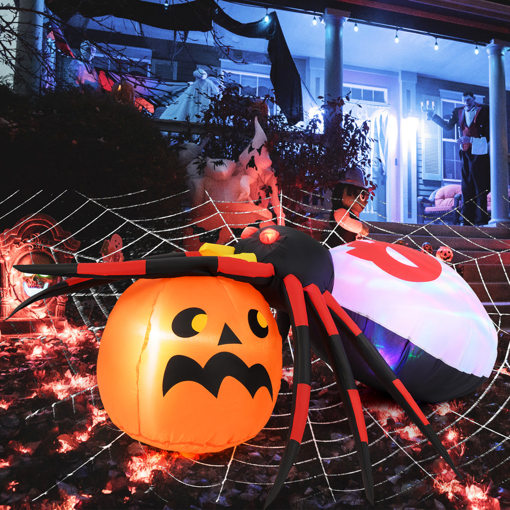 Inflatable Spider with Pumpkin and Rotating Light - 5 Feet Version