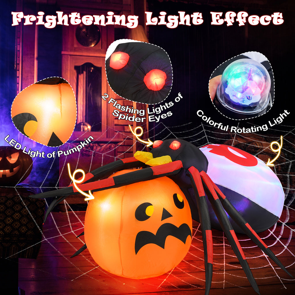 Inflatable Spider with Pumpkin and Rotating Light - 5 Feet Version