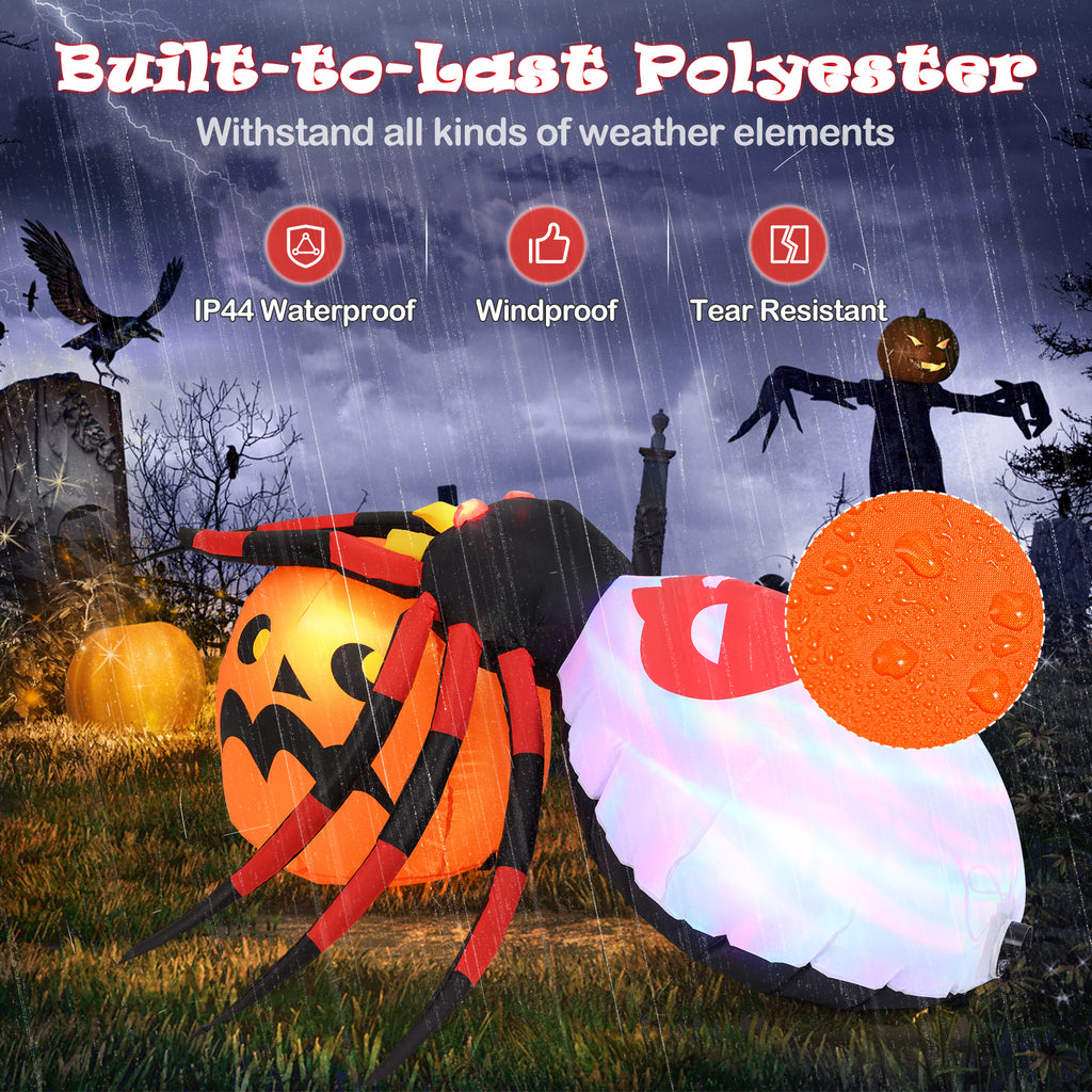 Inflatable Spider with Pumpkin and Rotating Light - 5 Feet Version