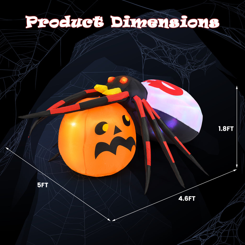Inflatable Spider with Pumpkin and Rotating Light - 5 Feet Version