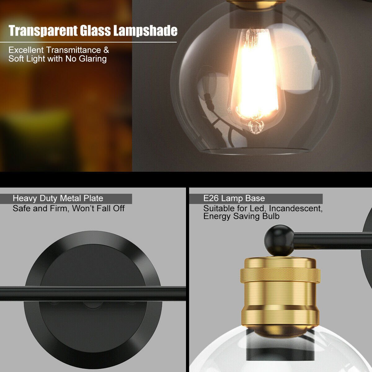 Modern 3-Light Bubble Glass Vanity Wall Light Fixture for Bathroom & Kitchen