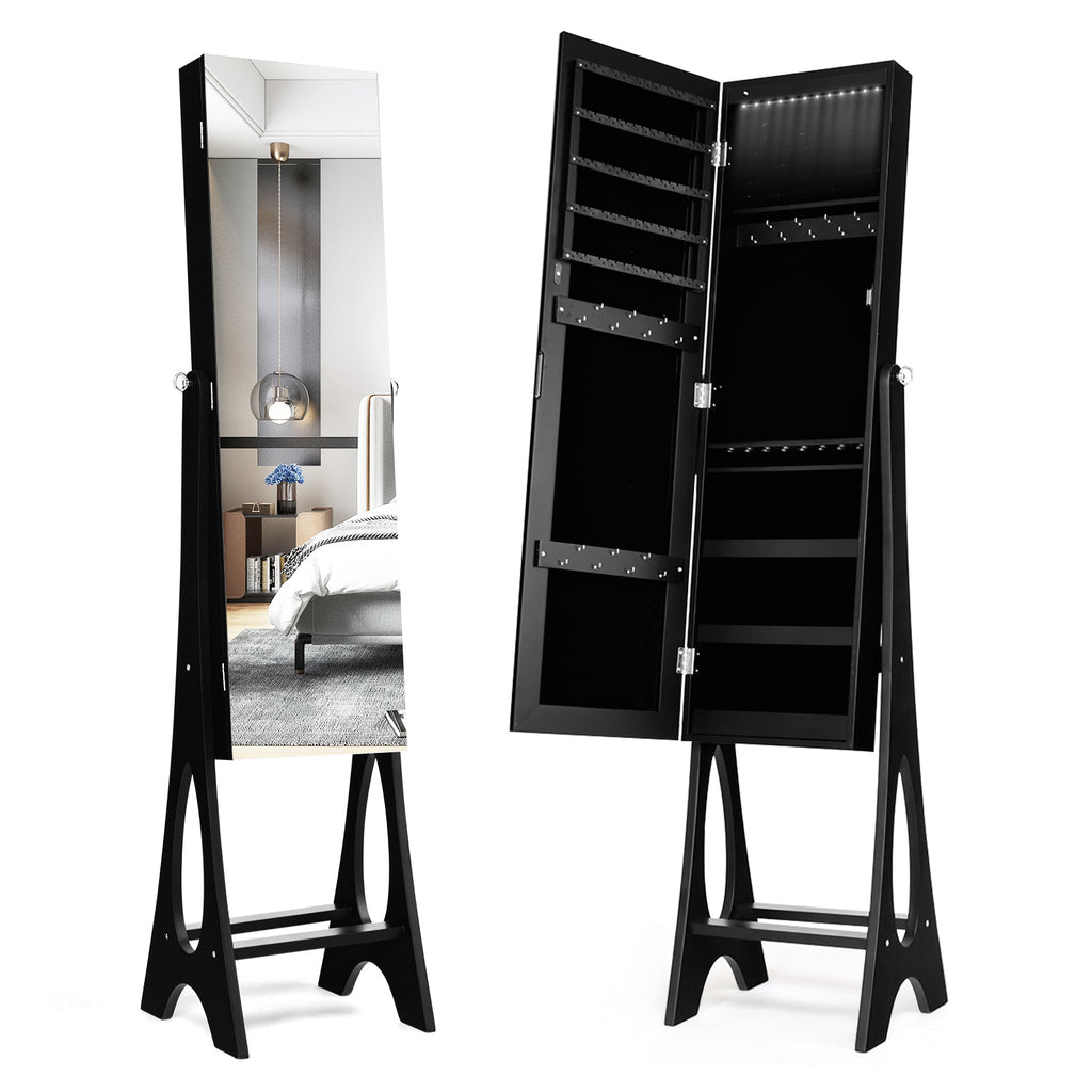 Freestanding Jewelry Cabinet Armoire with Mirror - Brown
