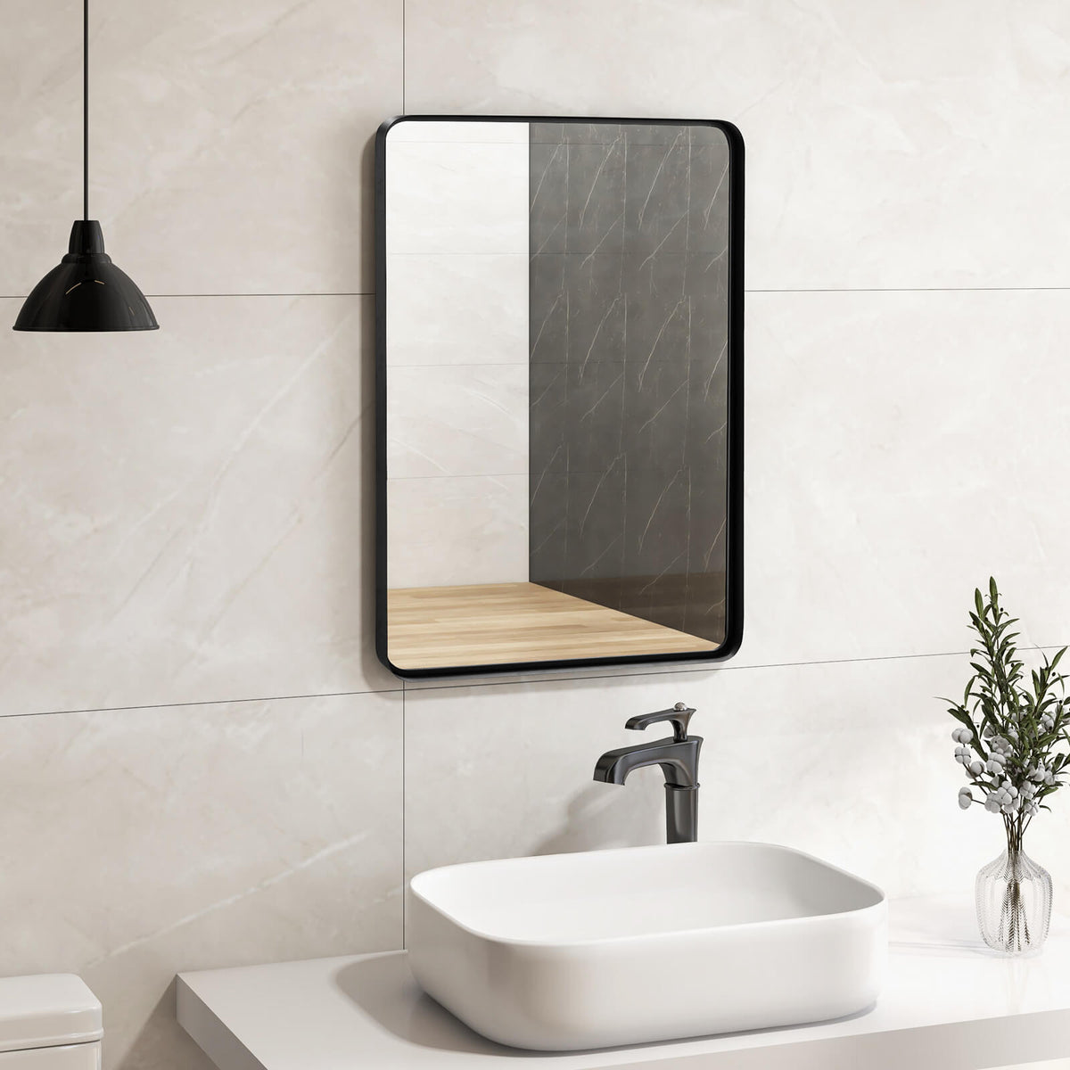 Rectangular Wall Mount Bathroom Mirror with Steel Frame - M Variation