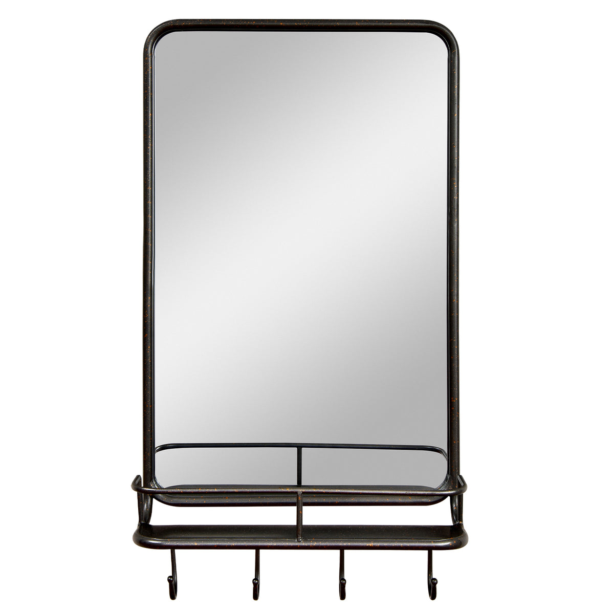 Wall Bathroom Mirror with Shelf Hooks - Metal Frame, 33x19 Inches, Shatterproof Glass, for Bedroom Living Room Entryway