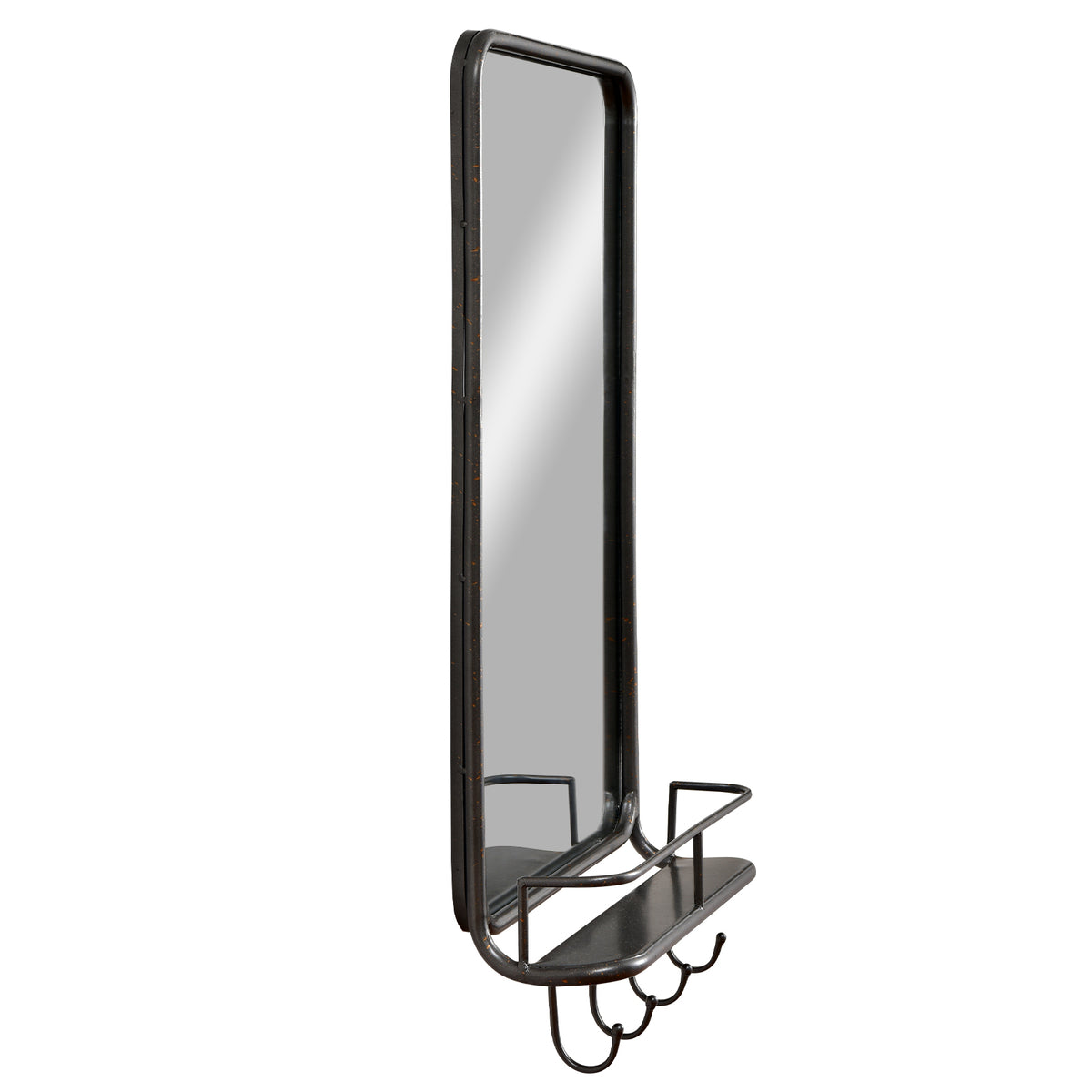 Wall Bathroom Mirror with Shelf Hooks - Metal Frame, 33x19 Inches, Shatterproof Glass, for Bedroom Living Room Entryway