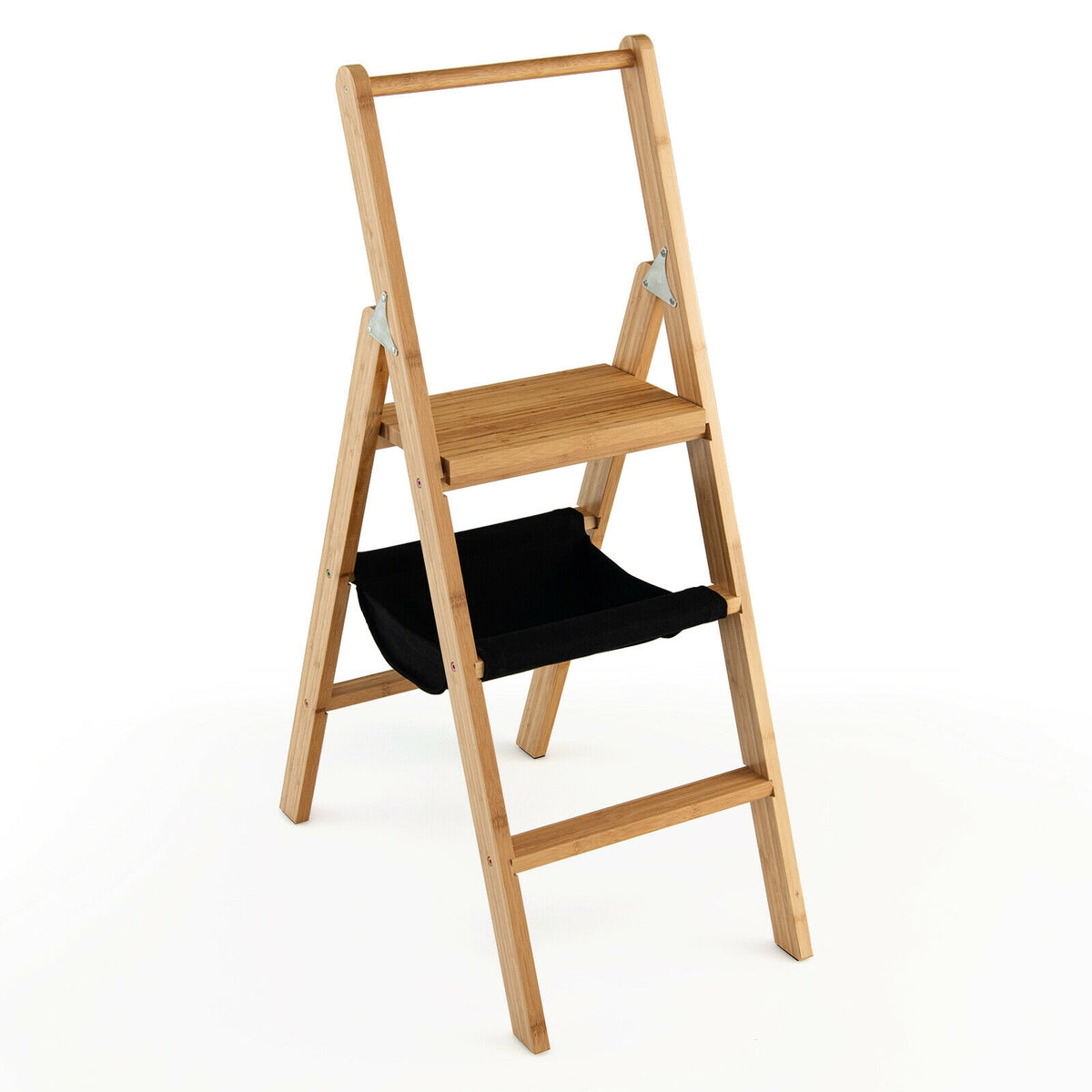 3 Step Foldable Bamboo Ladder Stool with Tool Storage Bag