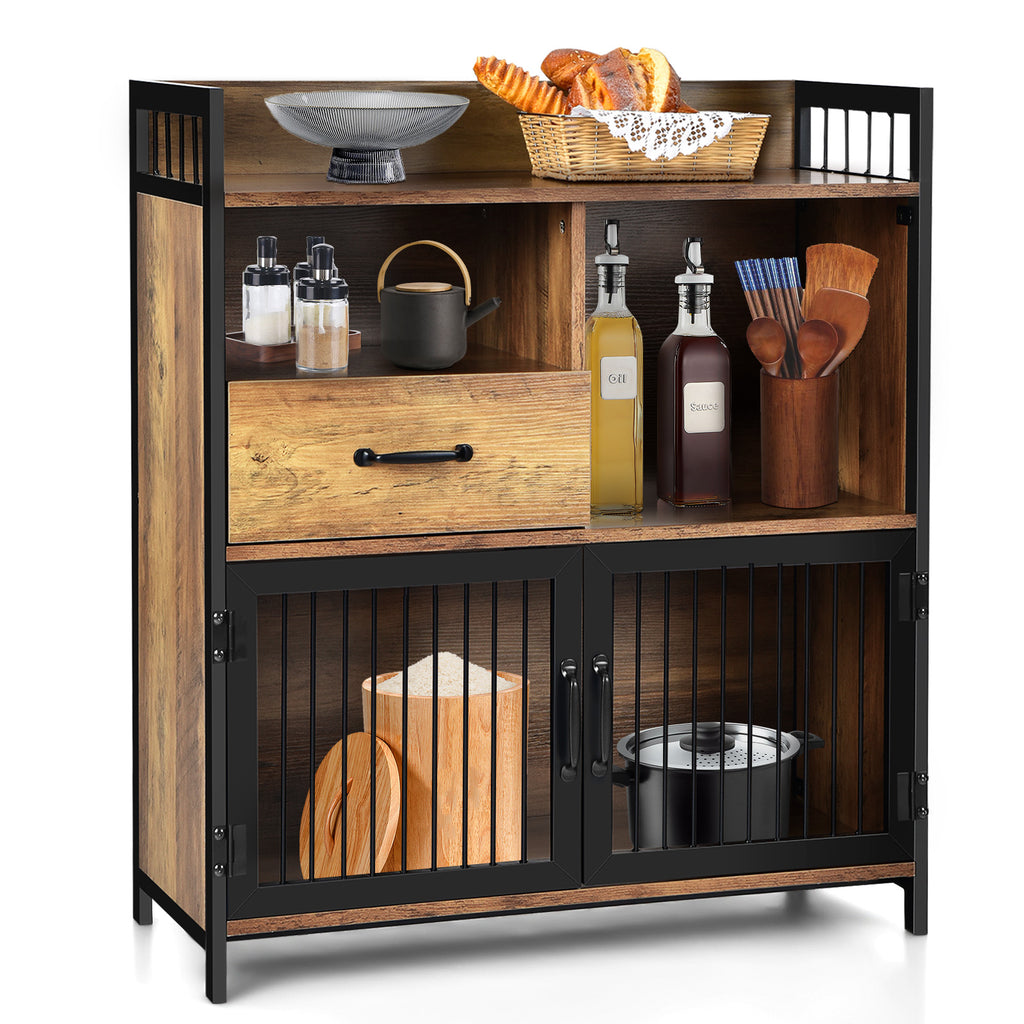 Buffet Cabinet with Drawer & Shelf Storage – Rustic Brown