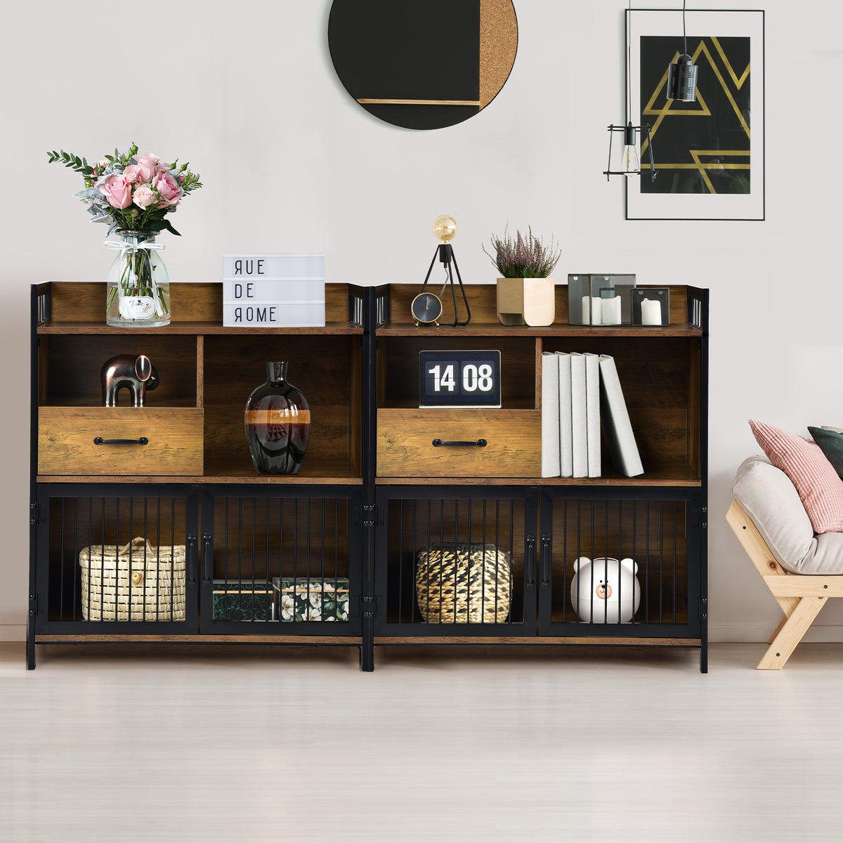 Buffet Cabinet with Drawer and Shelf Storage - Rustic Brown
