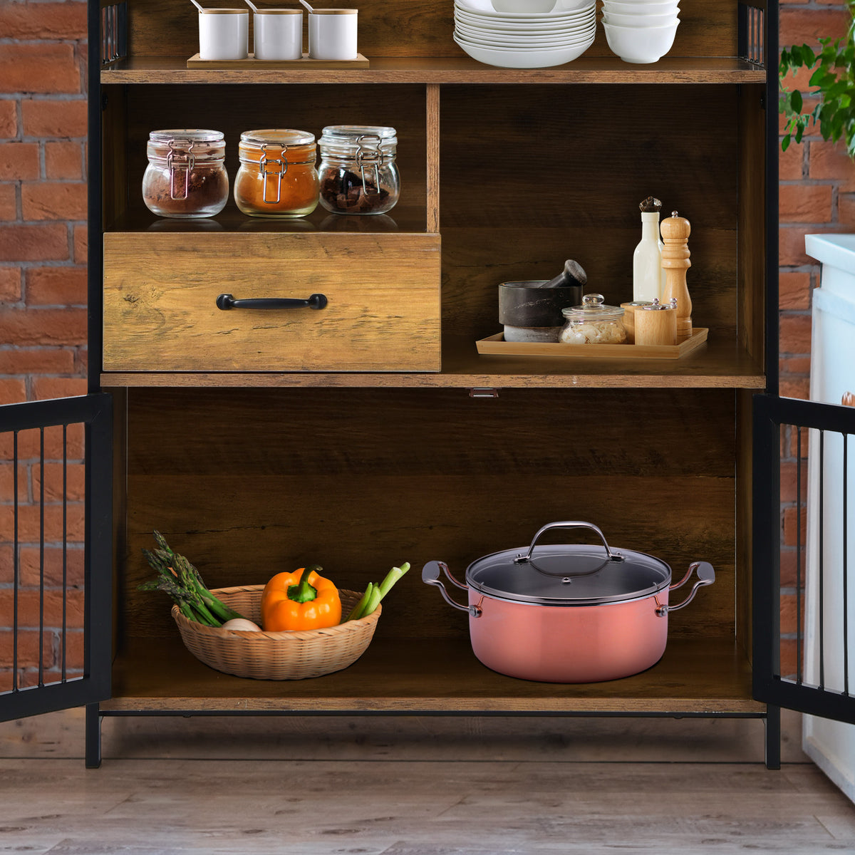 Buffet Cabinet with Drawer and Shelf Storage - Rustic Brown