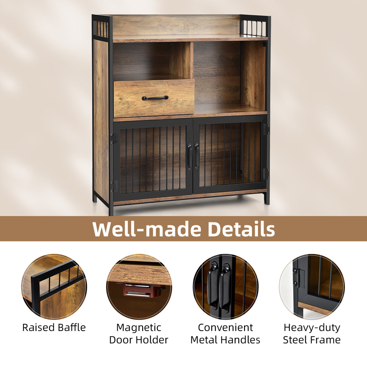 Buffet Cabinet with Drawer & Shelf Storage – Rustic Brown