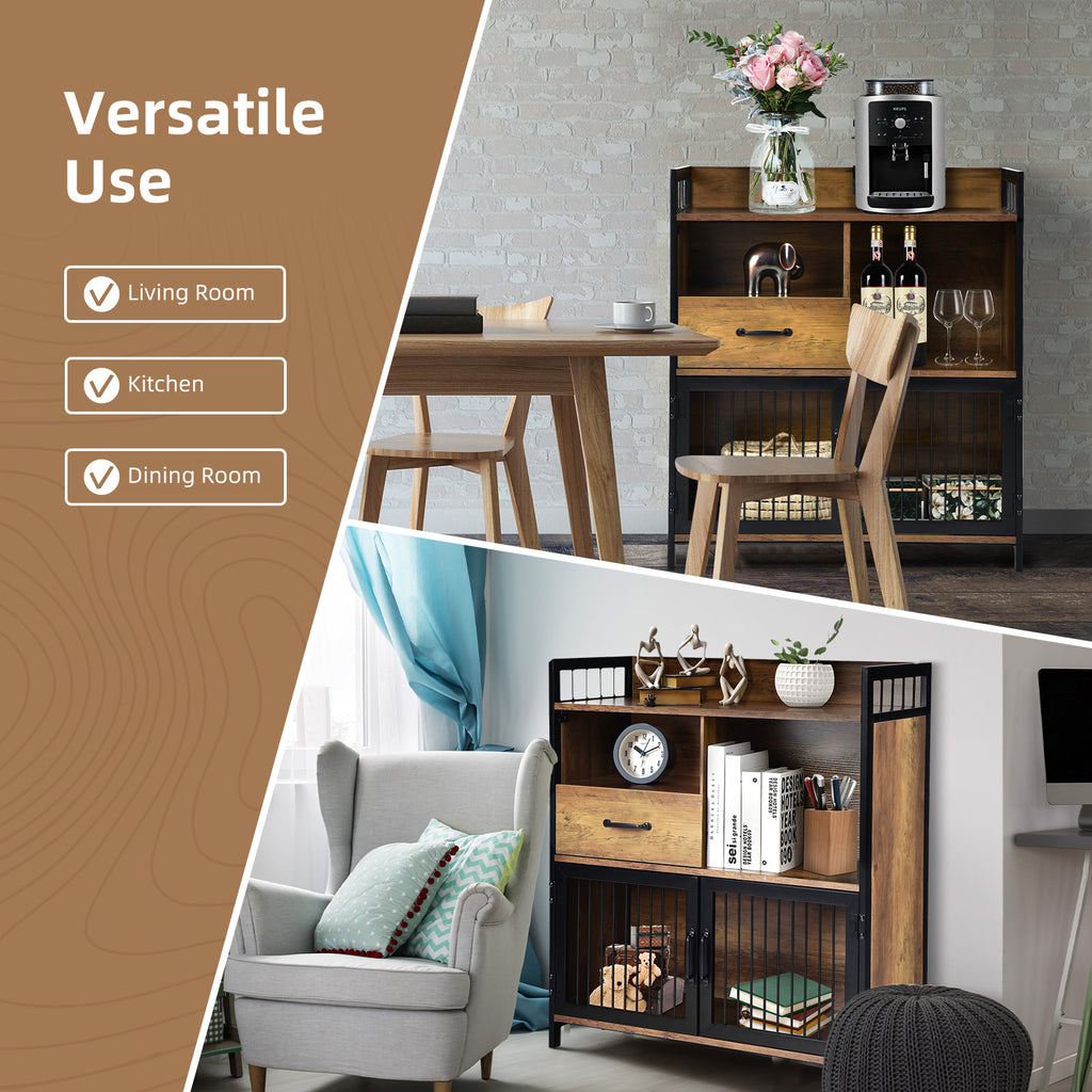 Buffet Cabinet with Drawer and Shelf Storage - Rustic Brown