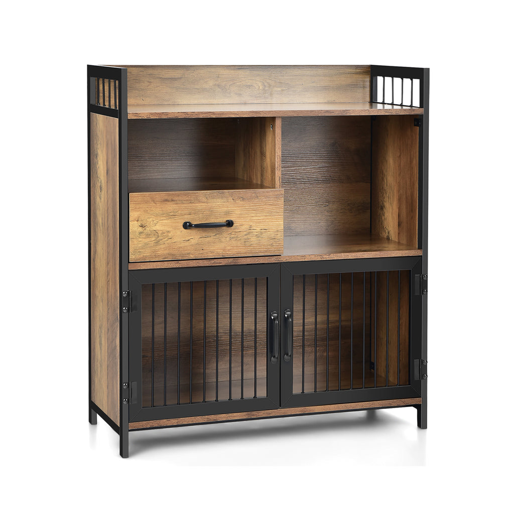 Buffet Cabinet with Drawer and Shelf Storage - Rustic Brown