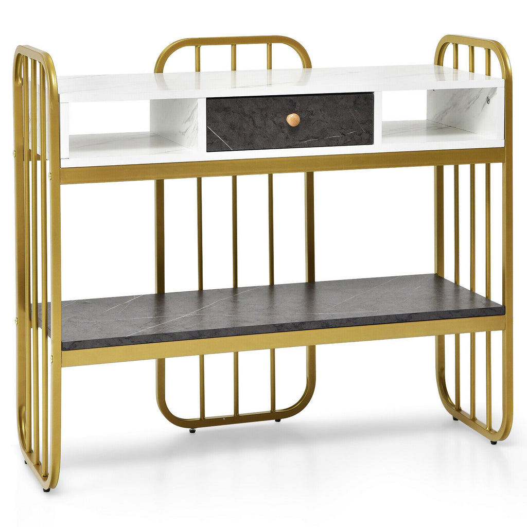 Faux Marble Console Table with Drawer - White
