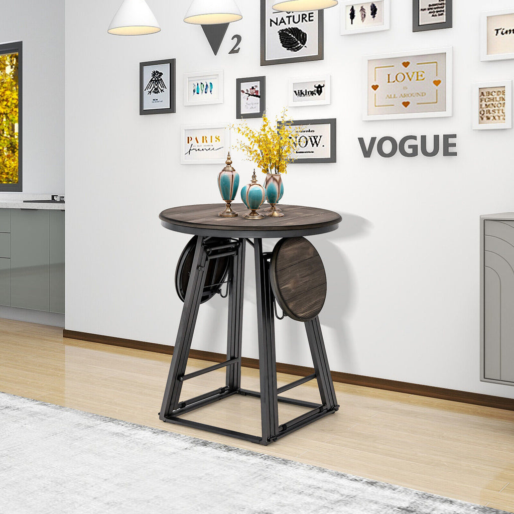 3-Piece Dining Table Set with Foldable Stools, Gray
