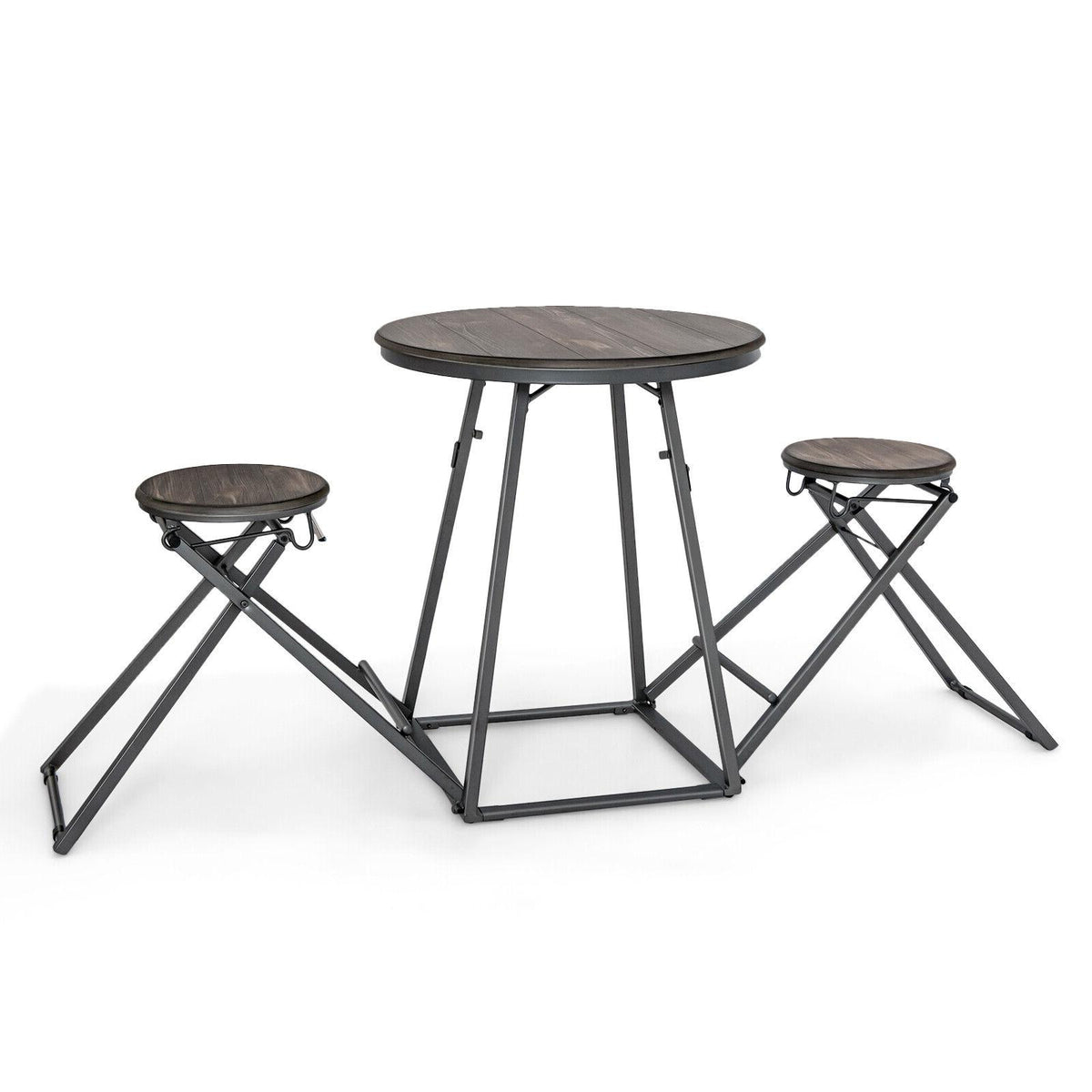 3-Piece Dining Table Set with Foldable Stools, Gray