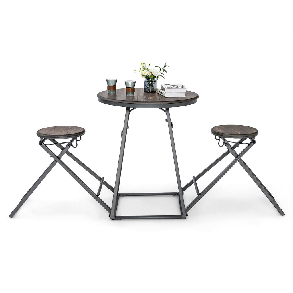 3-Piece Dining Table Set with Foldable Stools, Gray