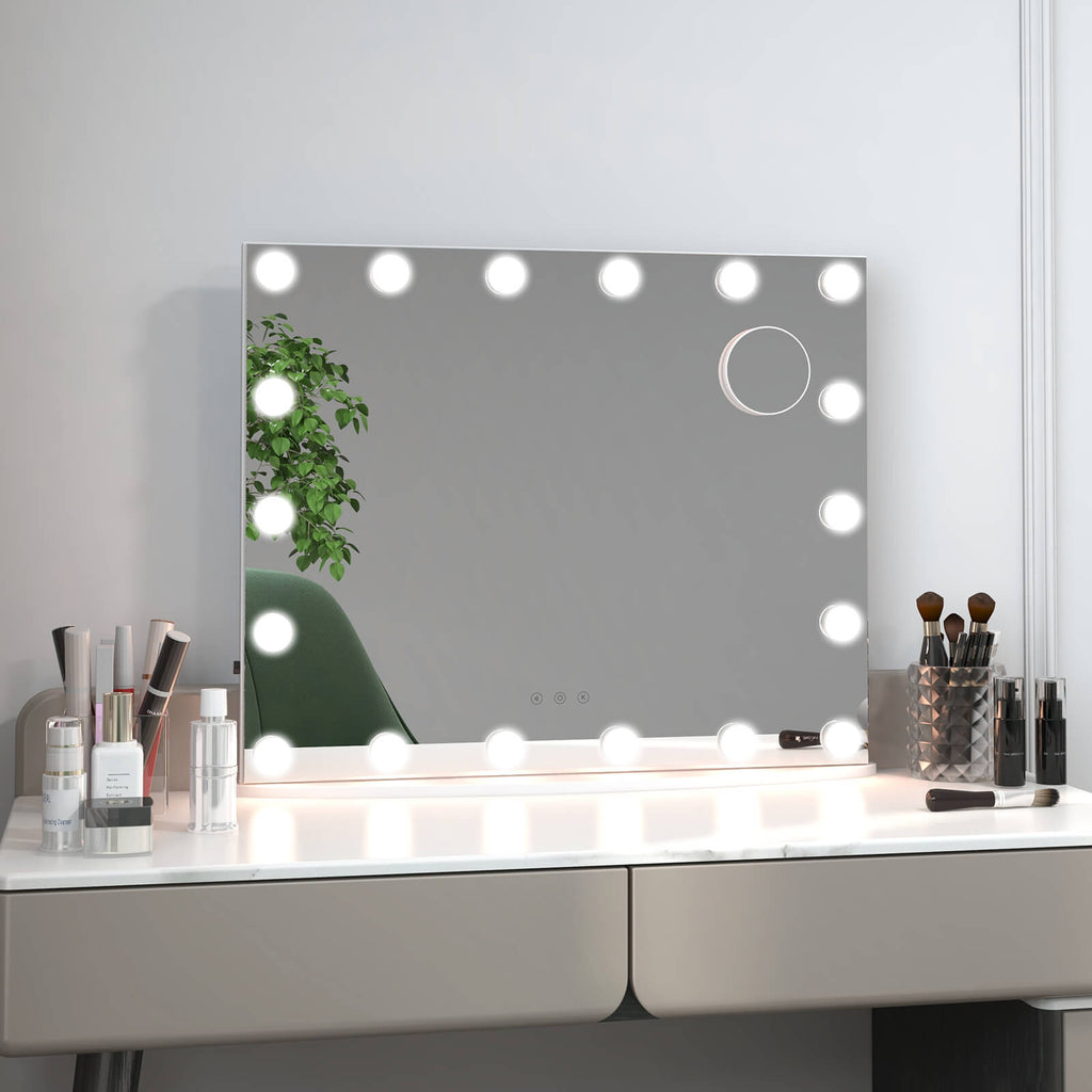 Costway Vanity Mirror with 18 Dimmable LED Bulbs & 3 Color Modes - White