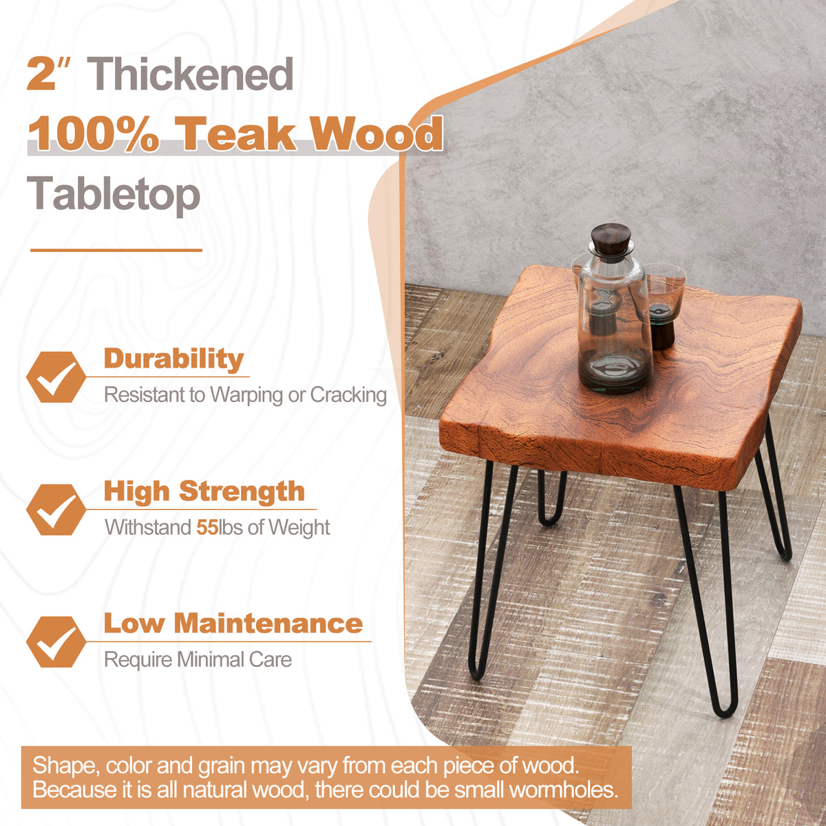 Reclaimed Teak Wood End Table - Square