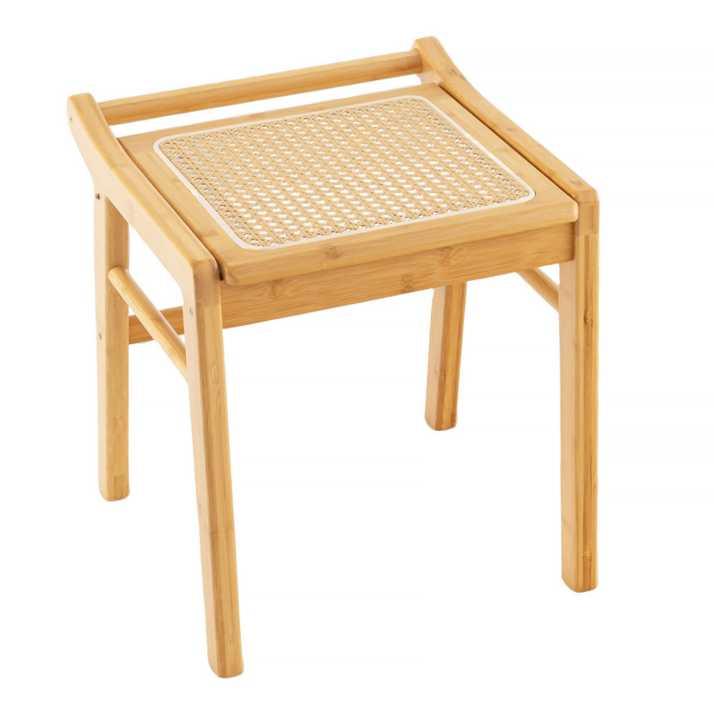 Bamboo Vanity Stool with Rattan Top – Natural