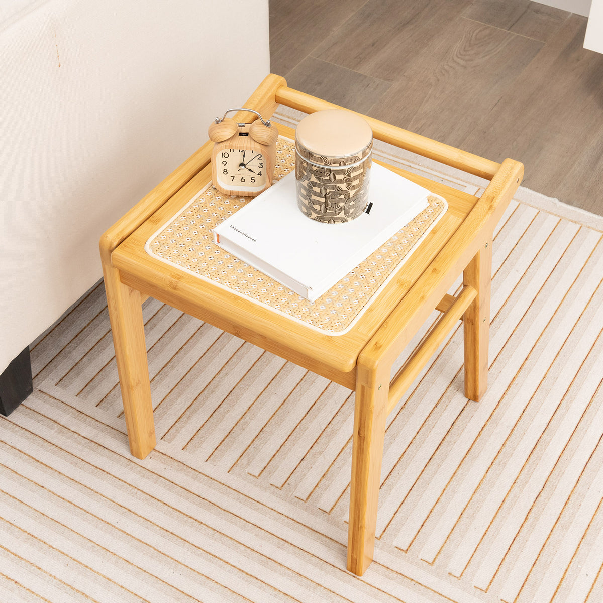 Bamboo Vanity Stool with Rattan Top – Natural
