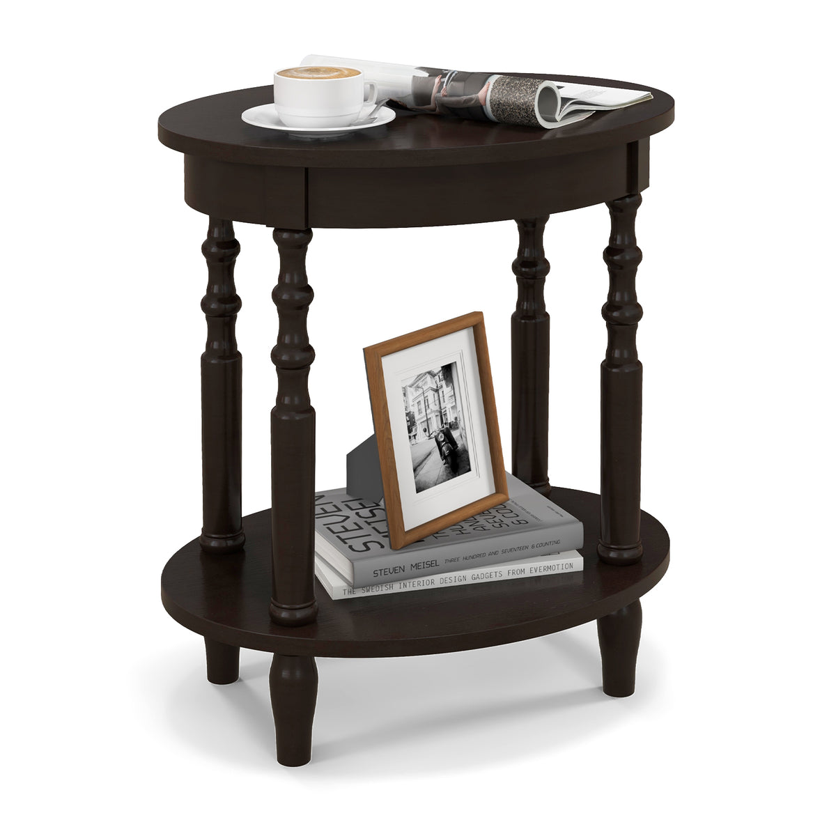 2-Tier Oval Side Table with Storage - Espresso
