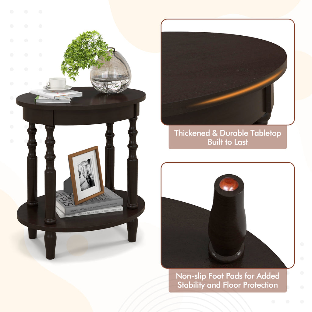 2-Tier Oval Side Table with Storage, Espresso