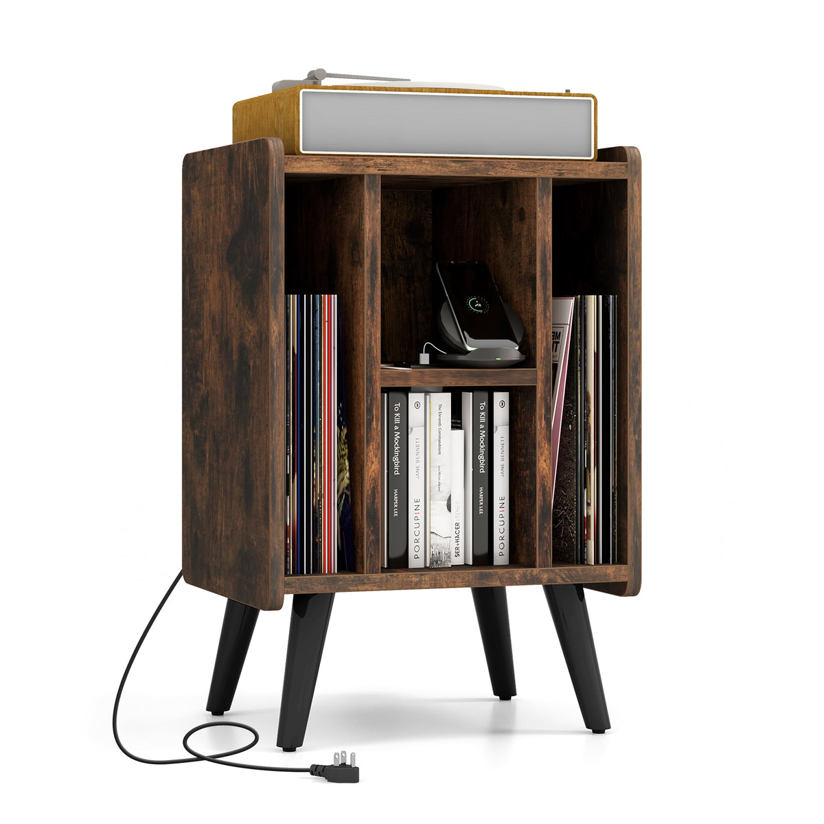 Vinyl Record Player Stand with 4 Shelves - Brown