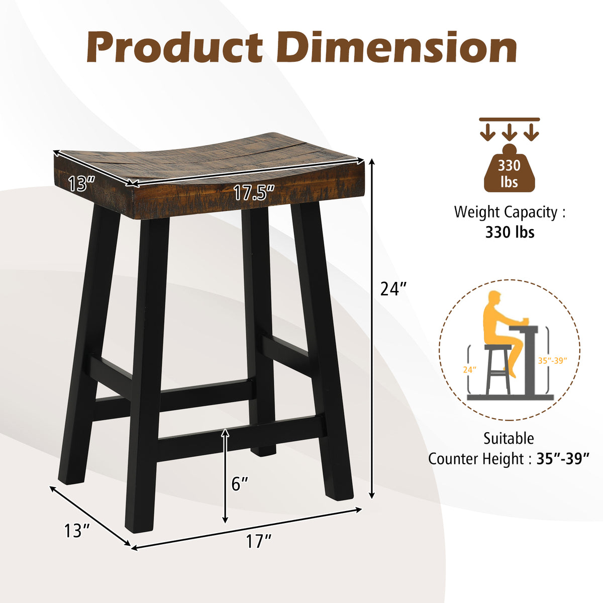 24 Inch Solid Wood Saddle-Seat with Curved Seat & Footrest