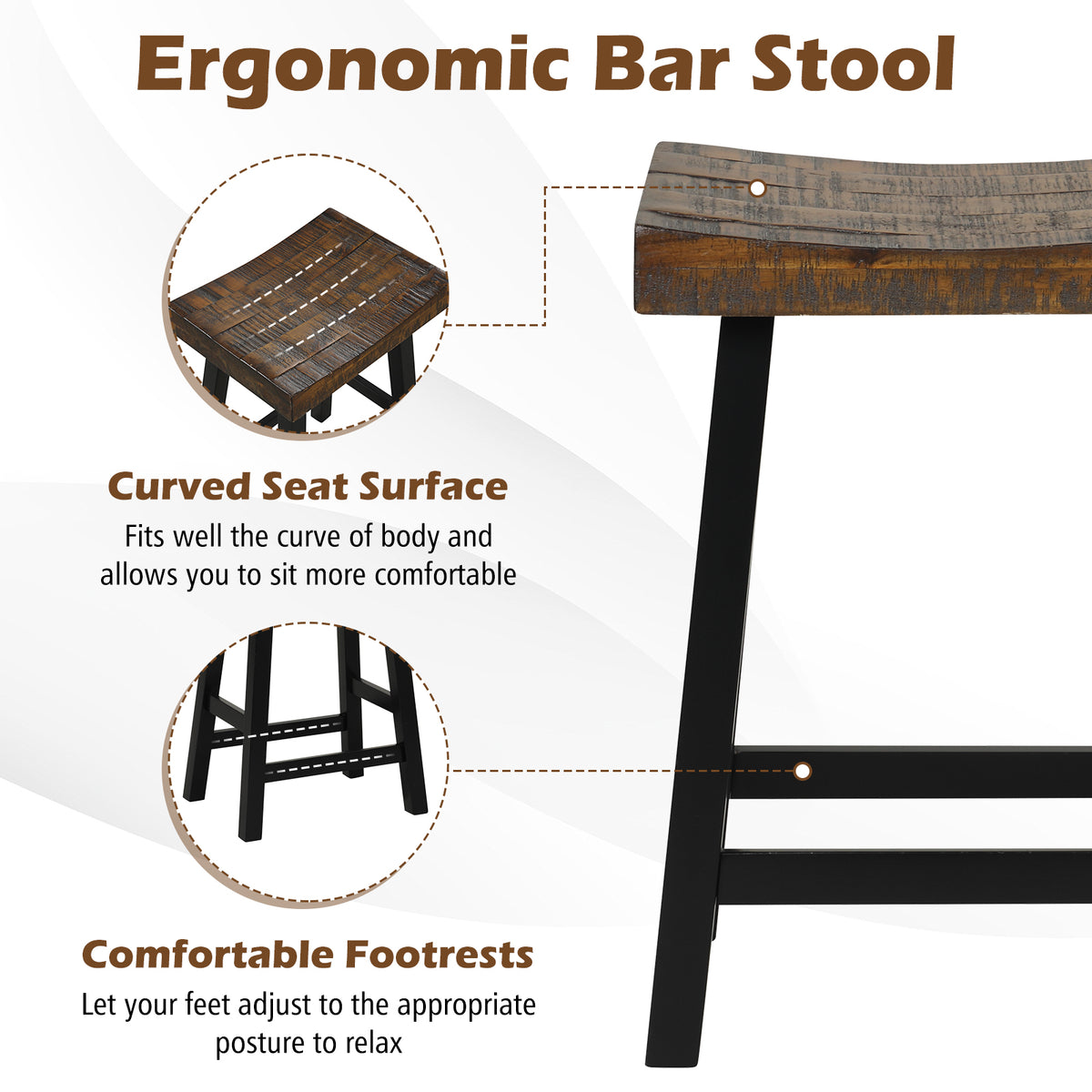 24 Inch Solid Wood Saddle-Seat with Curved Seat & Footrest