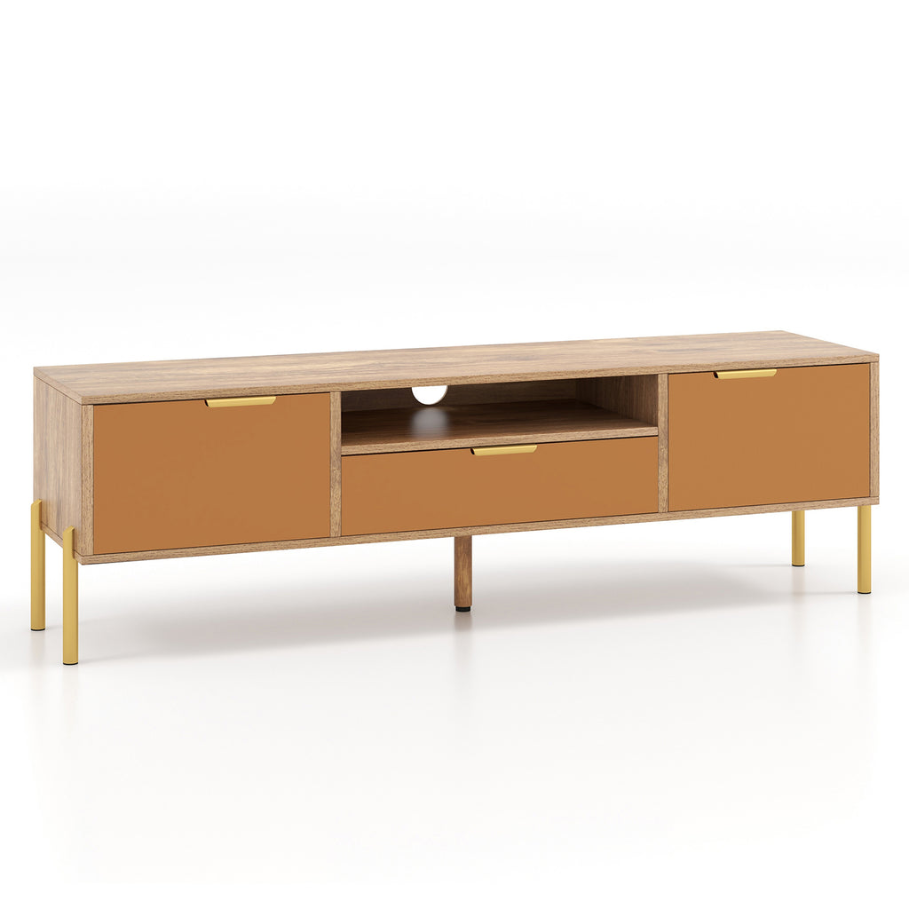 Mirrored TV Stand for 65 Inch TV with Storage Cabinets - Natural