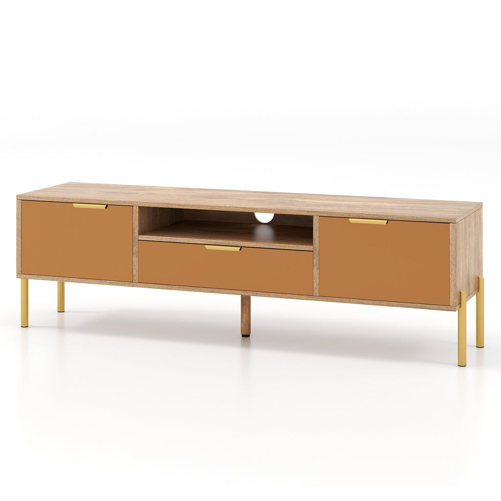 Mirrored TV Stand for 65 Inch TV with Storage Cabinets - Natural