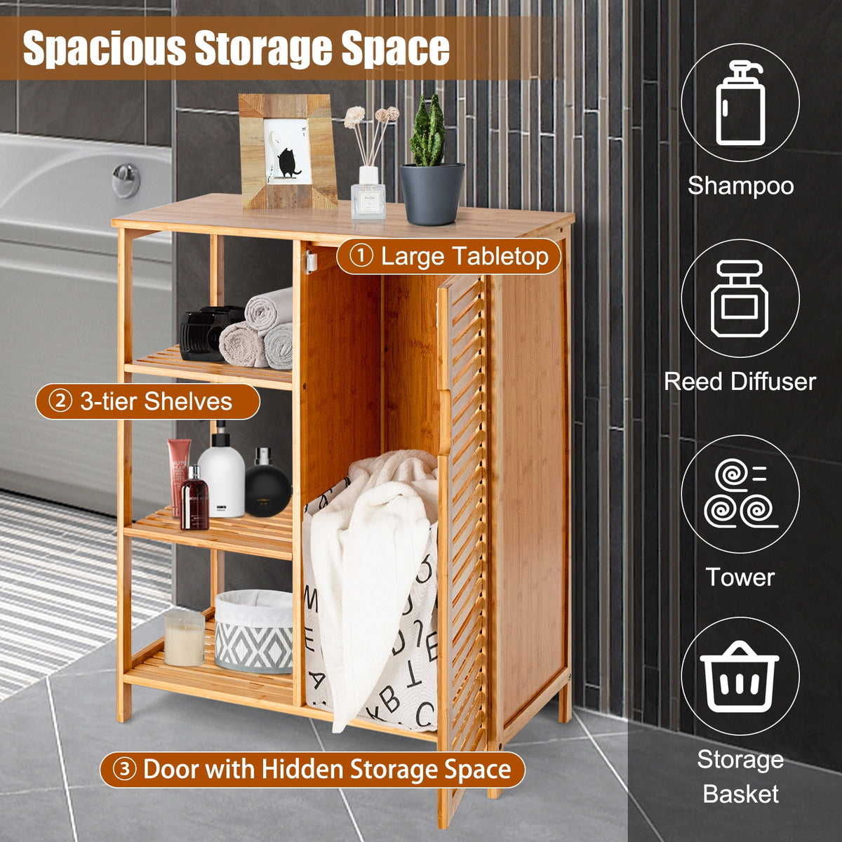Bamboo Bathroom Storage Cabinet with Single Door