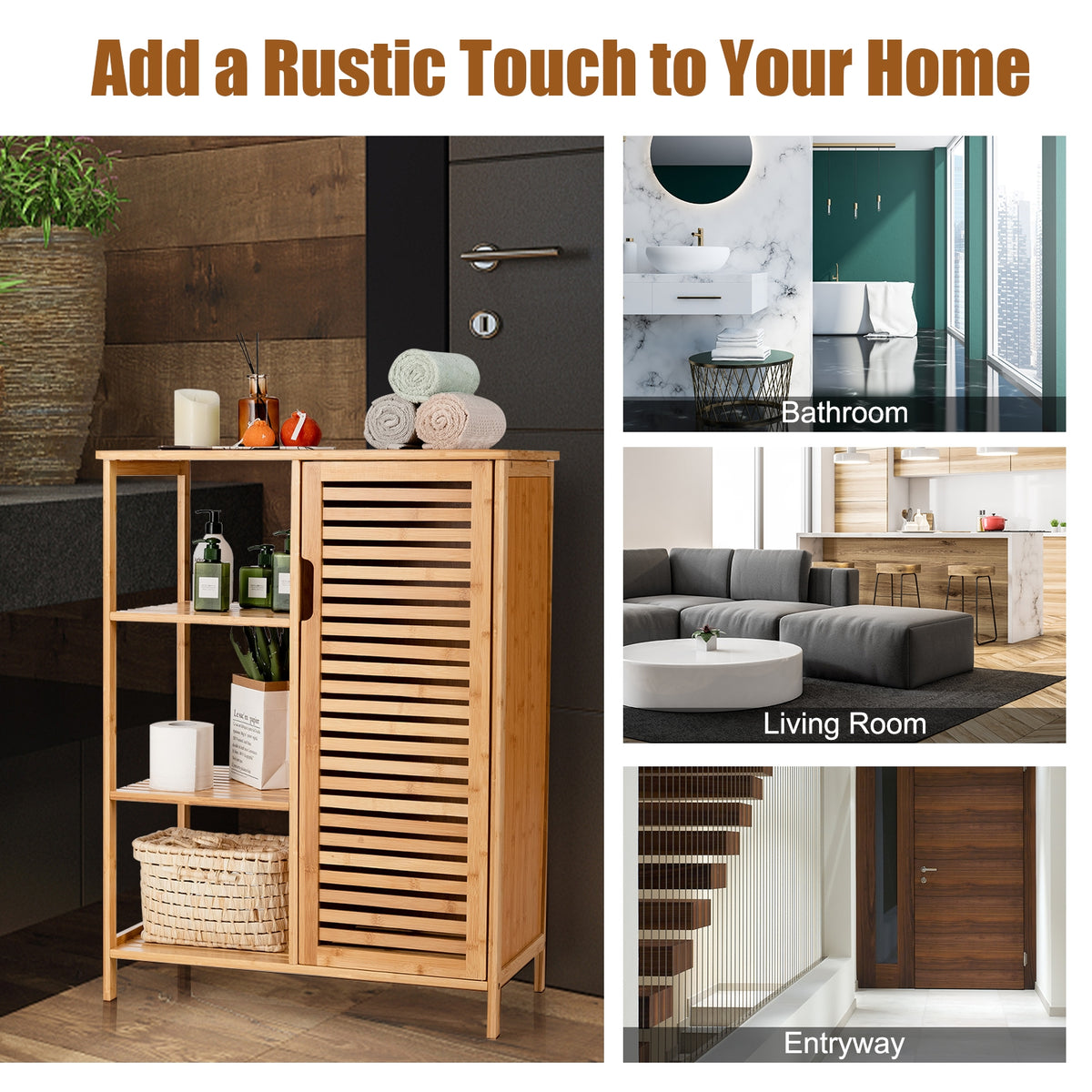 Bamboo Bathroom Storage Cabinet with Single Door