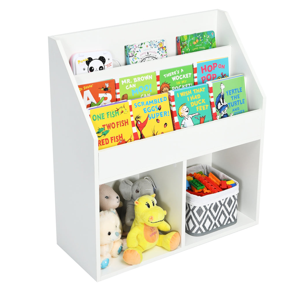 Kids Wooden Bookcase Toy Storage Cabinet - White, 3-Tier Organizer for Children