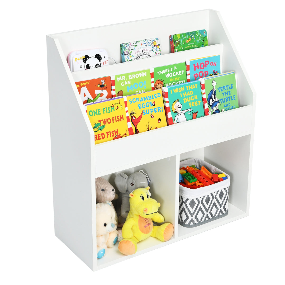 Kids Wooden Bookcase Toy Storage Cabinet - White, 3-Tier Organizer for Children