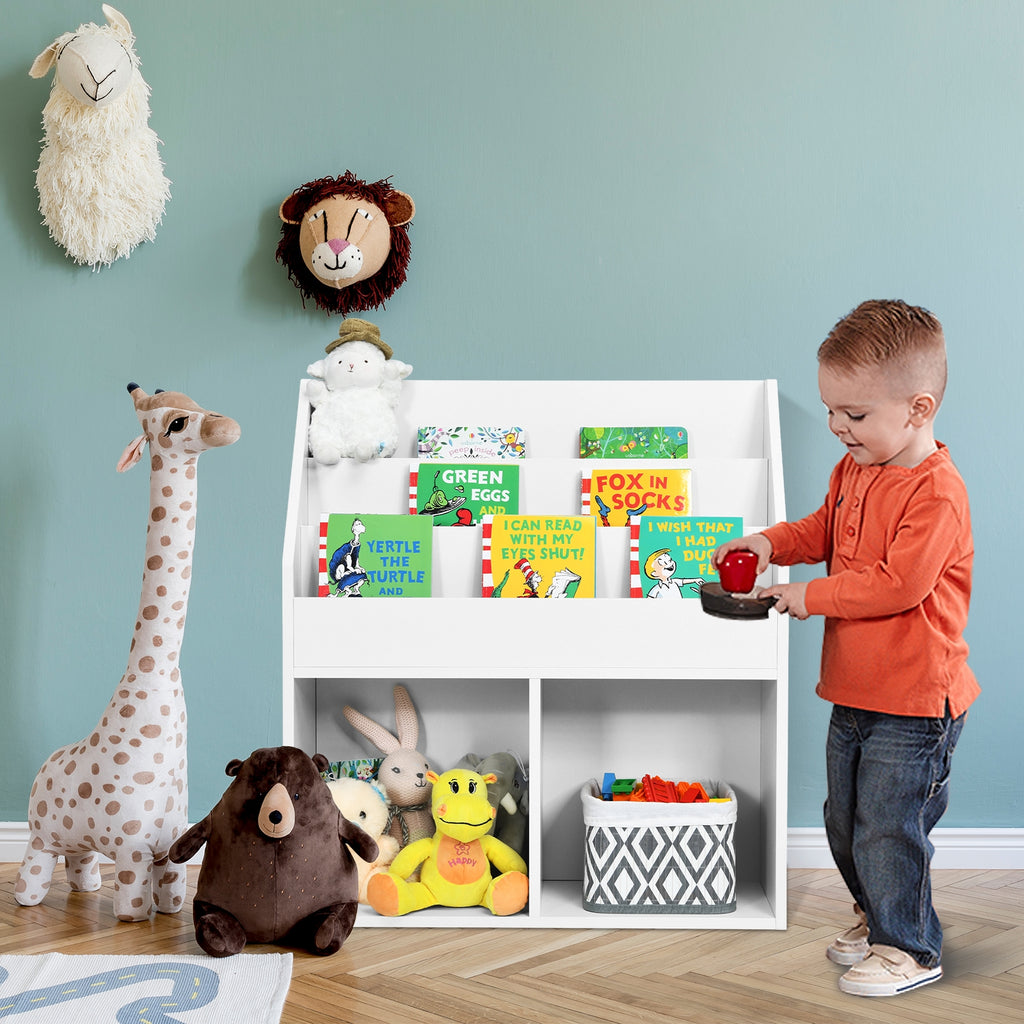 Kids Wooden Bookcase Toy Storage Cabinet - White, 3-Tier Organizer for Children