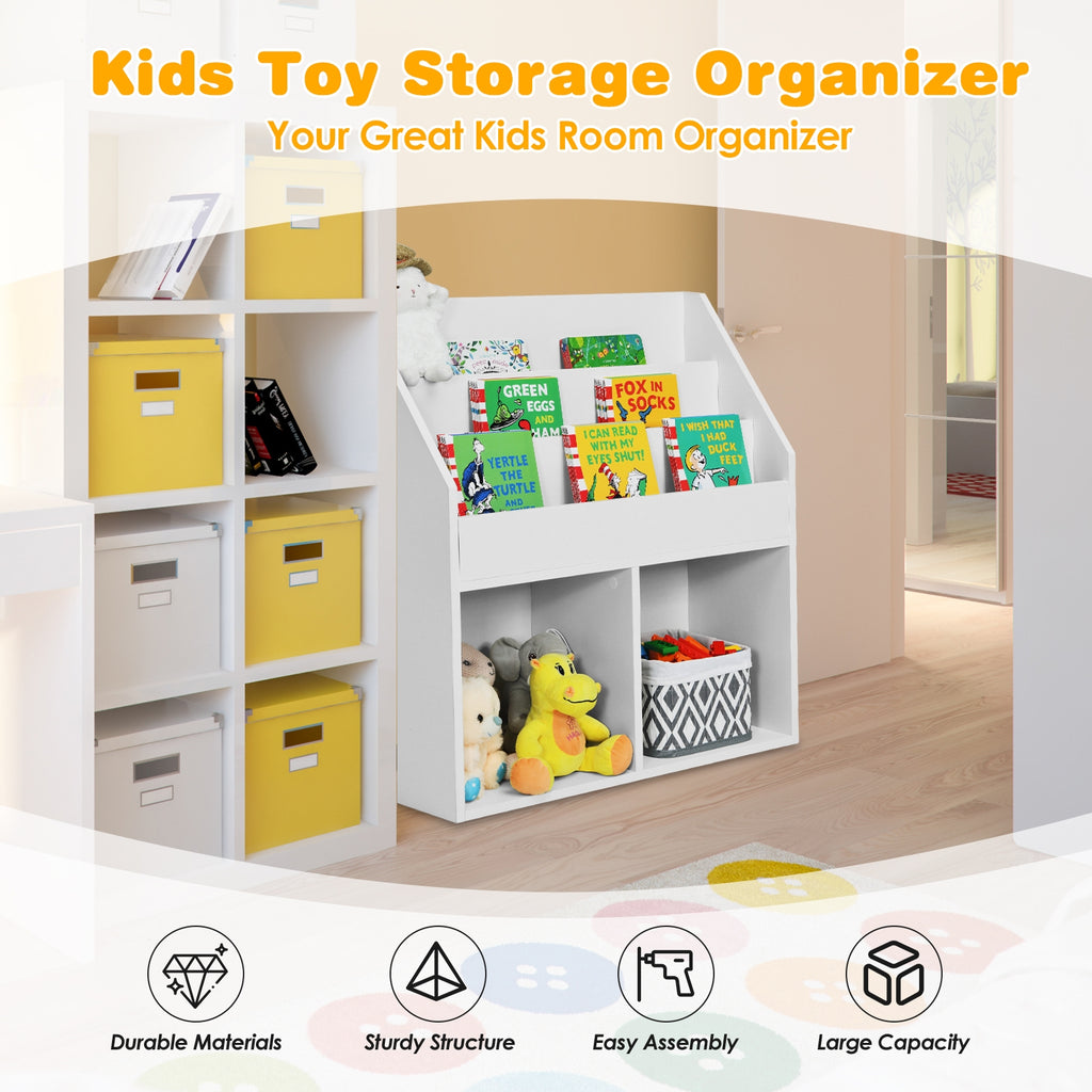 Kids Wooden Bookcase Toy Storage Cabinet - White, 3-Tier Organizer for Children