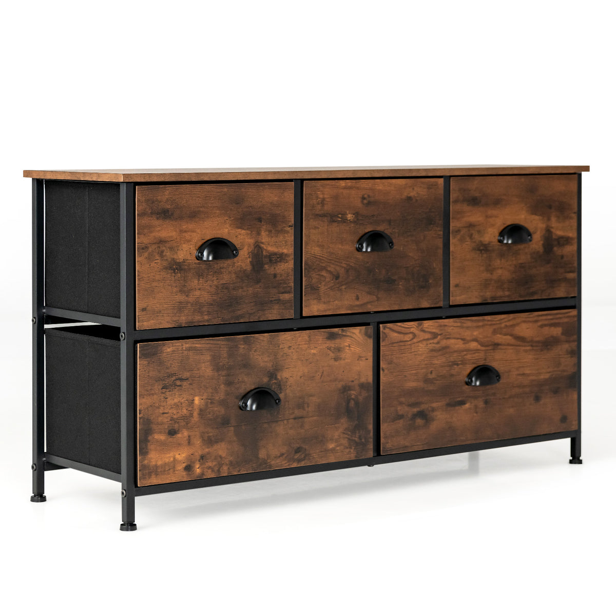 Industrial 4-Drawer Fabric Storage Dresser with Steel Frame